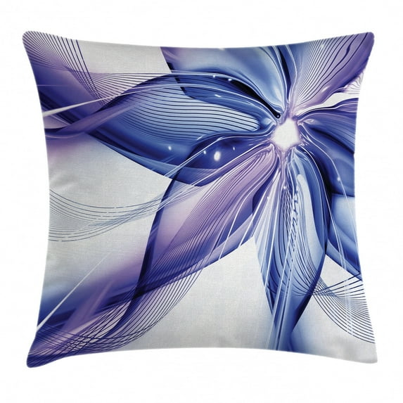 Abstract Throw Pillow Cushion Cover, Geometrical Smoke Like Striped Huge Flower Floral Design Work of Art, Decorative Square Accent Pillow Case, 28" X 28", Blue White, by Ambesonne