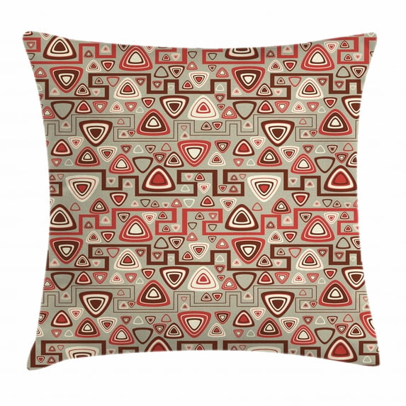 Abstract Throw Pillow Cushion Cover, Graphic Abstract Geometric Maze Like Design with Rounded Triangles Vintage Artwork, Decorative Square Accent Pillow Case, 24 X 24 Inches, Multicolor, by Ambesonne