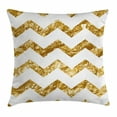 thumbnail image 1 of Abstract Throw Pillow Cushion Cover, Horizontal Zigzag Pattern Chevron Minimalist Background Simplistic Modern Design, Decorative Square Accent Pillow Case, 16 X 16 Inches, Gold White, by Ambesonne, 1 of 2