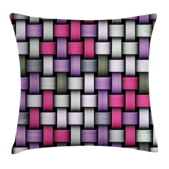 Abstract Throw Pillow Cushion Cover, Knot Pattern with Large Fractal Yarns Geometric Linked Bands Graphic, Decorative Square Accent Pillow Case, 16 X 16 Inches, Pink Purple Silver Grey, by Ambesonne