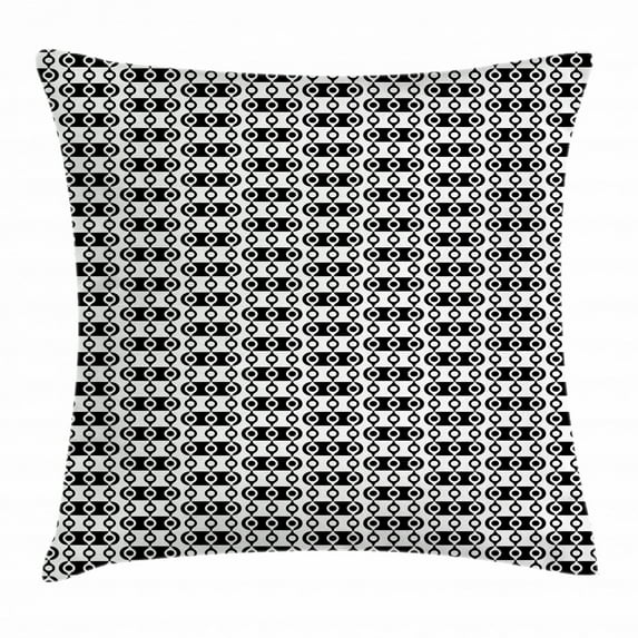 Abstract Throw Pillow Cushion Cover, Monochrome Stripes Oval Shapes Geometric Illustration Minimalist Modern Art, Decorative Square Accent Pillow Case, 18 X 18 Inches, Black and White, by Ambesonne