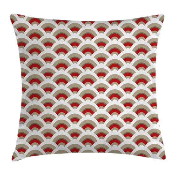 Abstract Throw Pillow Cushion Cover, Oriental Scallop Pattern Inspired by Traditional Moroccan Arabesque Art Design, Decorative Square Accent Pillow Case, 16 X 16 Inches, Red Tan White, by Ambesonne