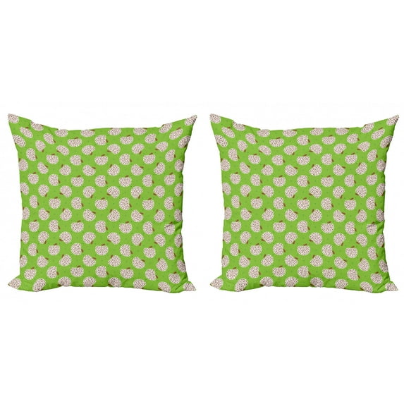Abstract Throw Pillow Cushion Cover Pack of 2, Apple Filled by Spots on Greenery Polka Dotted Background, Zippered Double-Side Digital Print, 4 Sizes, Apple Green Brown White, by Ambesonne