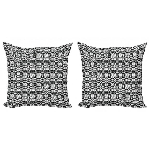 Ambesonne Abstract Throw Pillow Cover 2 Pack, Asymmetric Greyscale, 16", Black Grey White