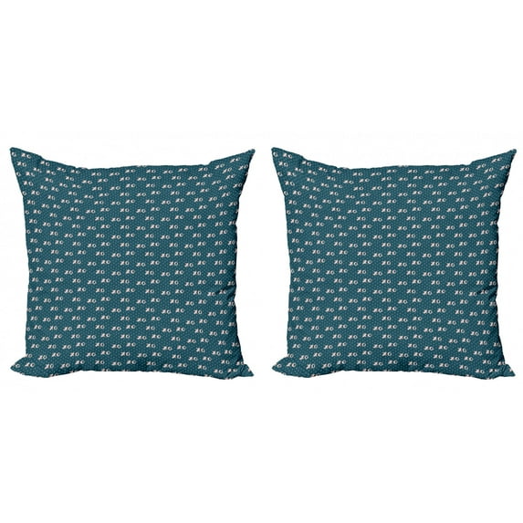 Abstract Throw Pillow Cushion Cover Pack of 2, Brush Stroked Xo Lettering on Dashed Rain Effect Background, Zippered Double-Side Digital Print, 4 Sizes, Petrol Blue Dark Teal, by Ambesonne