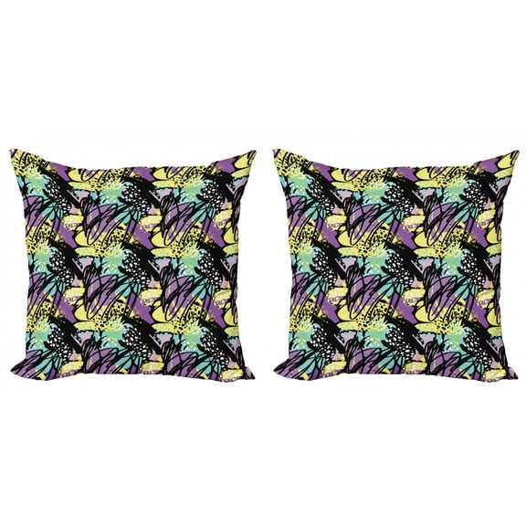 Ambesonne Abstract Throw Pillow Cover 2 Pack, Brush Strokes Modern Art, 24", Yellow Purple