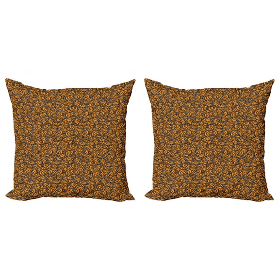 Ambesonne Abstract Throw Pillow Cover 2 Pack, Butterfly Wing Pattern, 16", Black Orange and White
