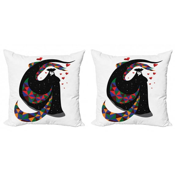 Abstract Throw Pillow Cushion Cover Pack of 2, Colorful Surreal Costume and Venetian Mask Opera Performance Inspire, Zippered Double-Side Digital Print, 4 Sizes, Charcoal Grey Multicolor, by Ambesonne