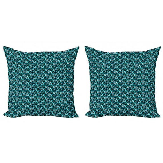 Abstract Throw Pillow Cushion Cover Pack of 2, Contemporary Art Design of Stroke Flowers and Goosefoot, Zippered Double-Side Digital Print, 4 Sizes, Aqua Sky Blue, by Ambesonne