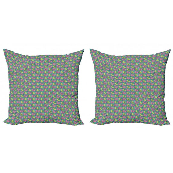 Abstract Throw Pillow Cushion Cover Pack of 2, Continuous Doodle Pattern with Retro Overlap Motif, Zippered Double-Side Digital Print, 4 Sizes, Dark Seafoam Apple Green, by Ambesonne