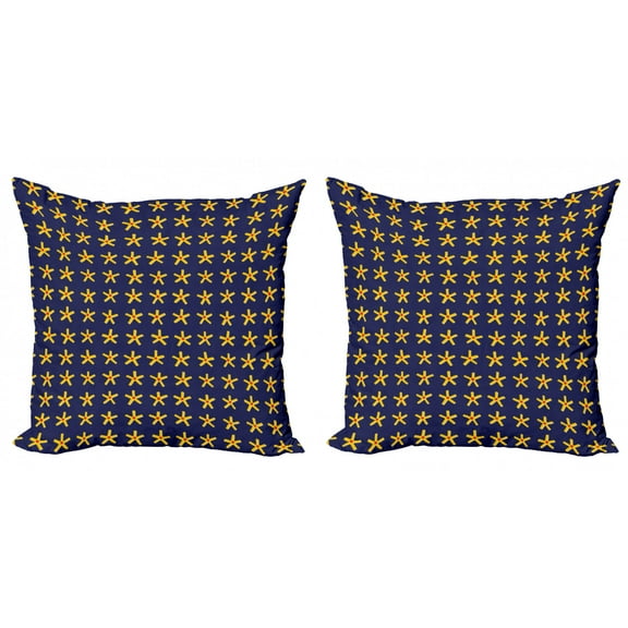 Ambesonne Abstract Throw Pillow Cover 2 Pack, Prehistoric Style Stars Art, 24", Indigo Yellow