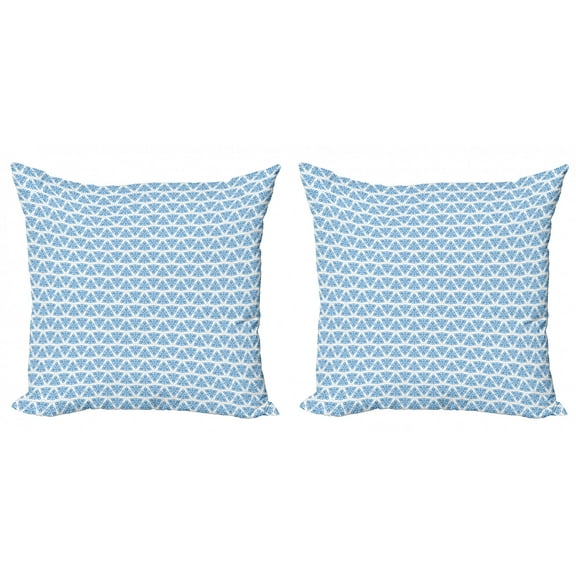 Abstract Throw Pillow Cushion Cover Pack of 2, Continuous Pattern with Rounds and Leaves in Monochrome Design Print, Zippered Double-Side Digital Print, 4 Sizes, Sea Blue and White, by Ambesonne