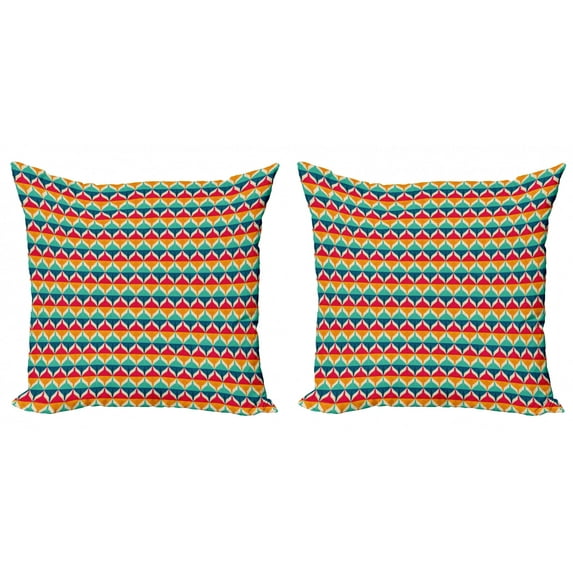 Abstract Throw Pillow Cushion Cover Pack of 2, Continuous Retro Inspired Colorful Quirky Motifs Horizontally Arranged Pattern, Zippered Double-Side Digital Print, 4 Sizes, Multicolor, by Ambesonne