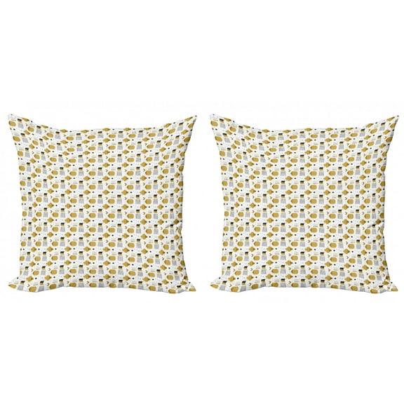 Abstract Throw Pillow Cushion Cover Pack of 2, Convex and Concave Shapes Stripes Pattern, Zippered Double-Side Digital Print, 4 Sizes, White Dark Yellow, by Ambesonne