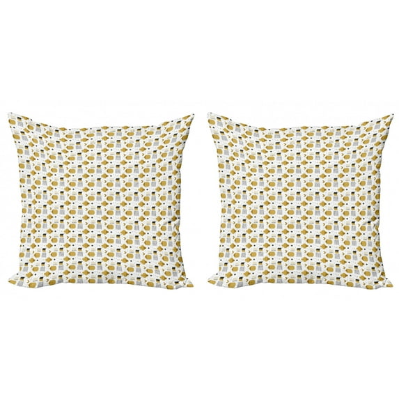 Abstract Throw Pillow Cushion Cover Pack of 2, Convex and Concave Shapes Stripes Pattern, Zippered Double-Side Digital Print, 4 Sizes, White Dark Yellow, by Ambesonne