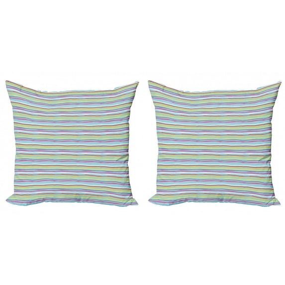 Abstract Throw Pillow Cushion Cover Pack of 2, Creative Design Funny Striped Pattern with Colorful Ripple Lines, Zippered Double-Side Digital Print, 4 Sizes, Pale Blue and Multicolor, by Ambesonne