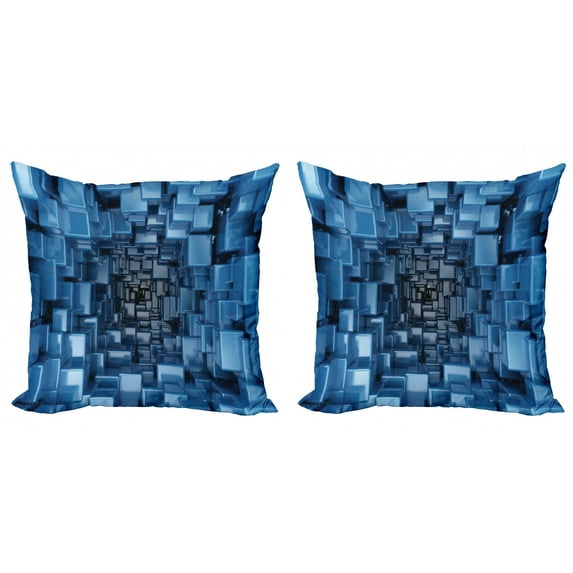 Ambesonne Abstract Throw Pillow Cover 2 Pack, Digital Geometric Cubes, 16", Blue