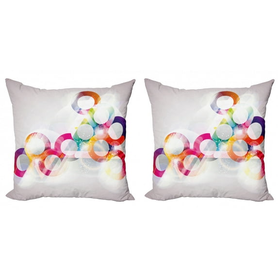 Ambesonne Abstract Throw Pillow Cover 2 Pack, Disc Shapes Circles, 24", Purple Orange