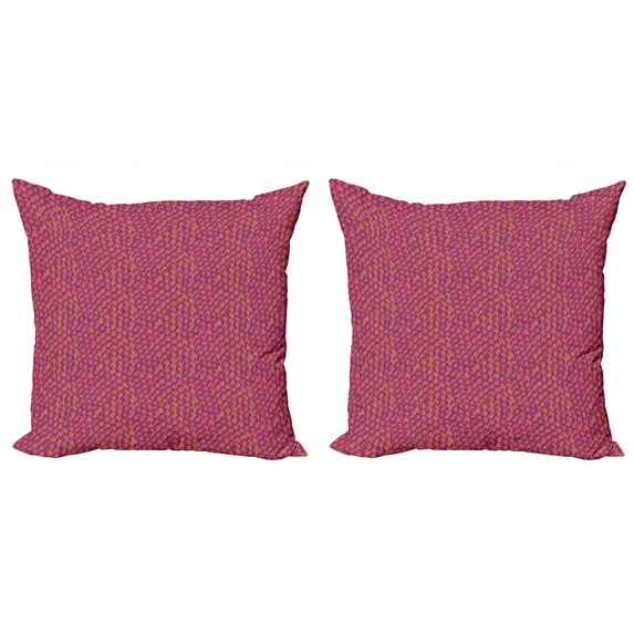 Abstract Throw Pillow Cushion Cover Pack of 2, Fish Scale Inspired Wavy Pointy Motifs with Pinkish and Purplish Funky Stripes, Zippered Double-Side Digital Print, 4 Sizes, Multicolor, by Ambesonne