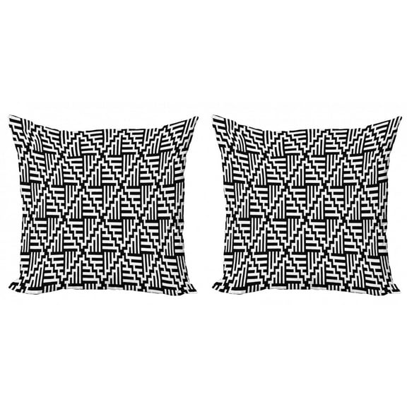 Abstract Throw Pillow Cushion Cover Pack of 2, Formation of Bold Zigzags and Straight Stripes on a Plain Background, Zippered Double-Side Digital Print, 4 Sizes, Charcoal Grey and White, by Ambesonne