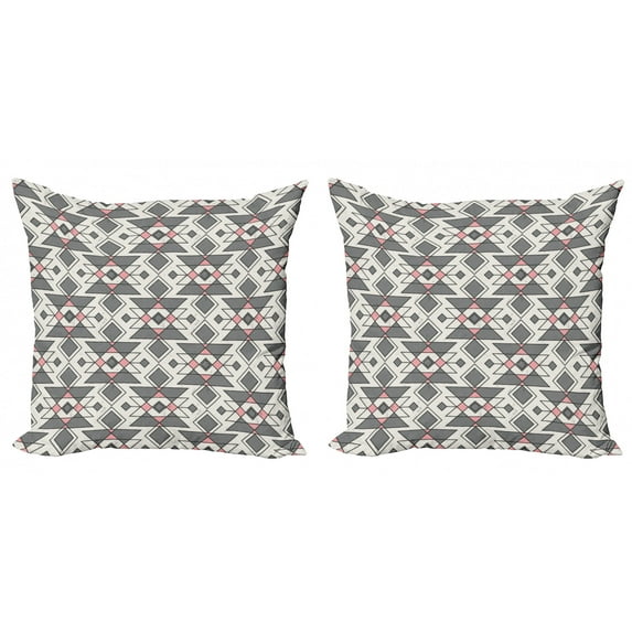 Ambesonne Abstract Throw Pillow Cover 2 Pack, Geometric Aztec Ethnic, 16", Grey Pearl Pale Pink