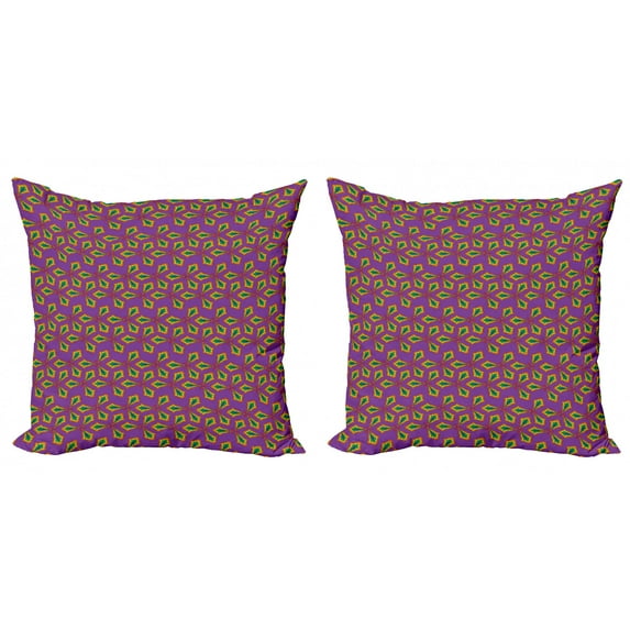 Abstract Throw Pillow Cushion Cover Pack of 2, Geometric Shapes on Purple Shaded Background Colorful Sixties Inspired Design, Zippered Double-Side Digital Print, 4 Sizes, Multicolor, by Ambesonne