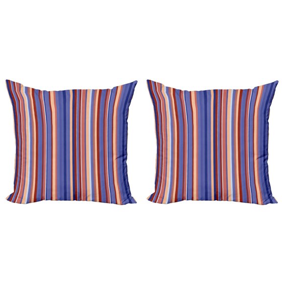 Ambesonne Abstract Throw Pillow Cover 2 Pack, Gradient Color Stripes, 24", Violet Blue Salmon
