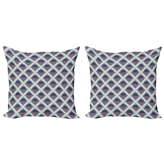 Abstract Throw Pillow Cushion Cover Pack of 2, Graphic Diagonal Squares Pattern with Half Circles and Stripes, Zippered Double-Side Digital Print, 4 Sizes, Pale Blue Eggplant, by Ambesonne