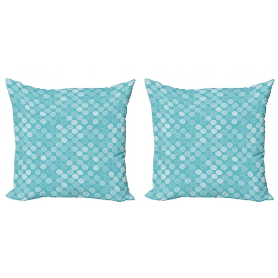 Abstract Throw Pillow Cushion Cover Pack of 2, Hand Drawn Monochrome Style Circular Scribbles Bubbles Splashes, Zippered Double-Side Digital Print, 4 Sizes, Turquoise Pale Blue, by Ambesonne