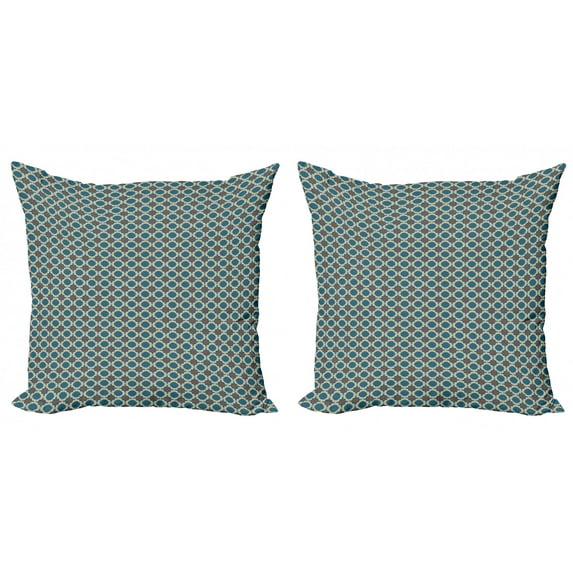 Ambesonne Abstract Throw Pillow Cover 2 Pack, Round Shapes Squares, 20", Petrol Blue Redwood