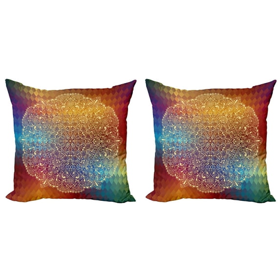 Ambesonne Abstract Throw Pillow Cover 2 Pack, Oriental Floral Detail, 24", Multicolor