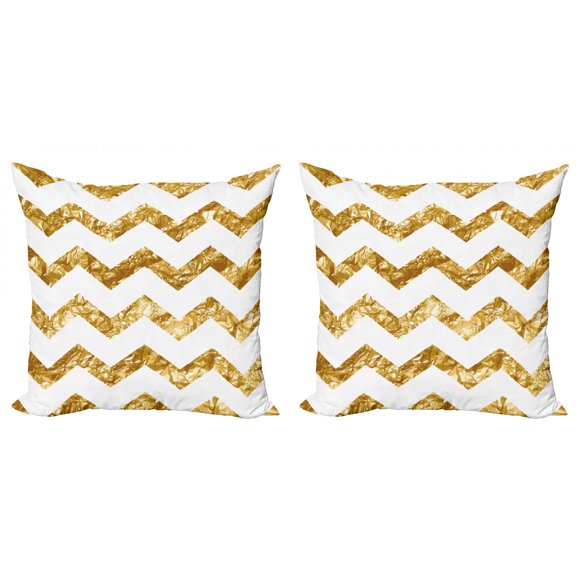 Ambesonne Chevron Throw Pillow Cover 2 Pack, Zigzag Pattern Modern, 20", Pale Coffee White