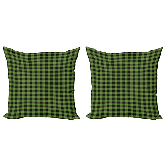 Abstract Throw Pillow Cushion Cover Pack of 2, Illustration of Natural Garden-Themed Plaid Inspired, Zippered Double-Side Digital Print, 4 Sizes, Olive Green Grey, by Ambesonne