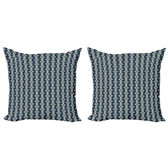 Abstract Throw Pillow Cushion Cover Pack of 2, Irregular Design of Random Geometric Elements in a Classic Style, Zippered Double-Side Digital Print, 4 Sizes, Night Blue Pale Sepia, by Ambesonne
