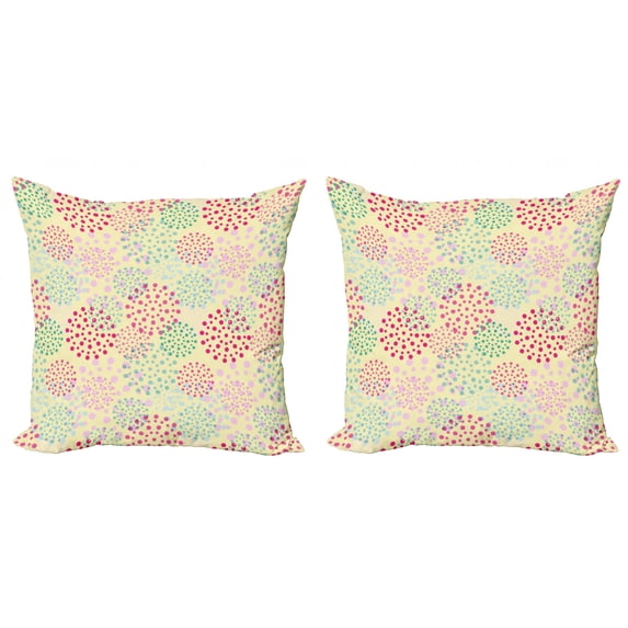 Ambesonne Colorful Throw Pillow Cover 2 Pack, Flowers Polka Dots, 20", Multicolor
