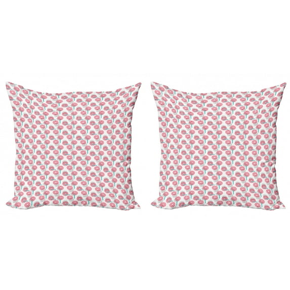 Abstract Throw Pillow Cushion Cover Pack of 2, Modernist Art Design Circles Dots and Bars Geometric Print, Zippered Double-Side Digital Print, 4 Sizes, Turquoise Dark Pink, by Ambesonne