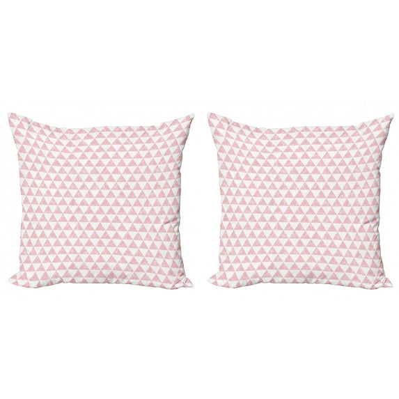 Abstract Throw Pillow Cushion Cover Pack of 2, Monochrome Triangles Artistically Arranged Shapes Classic Illustration, Zippered Double-Side Digital Print, 4 Sizes, Pale Pink and White, by Ambesonne