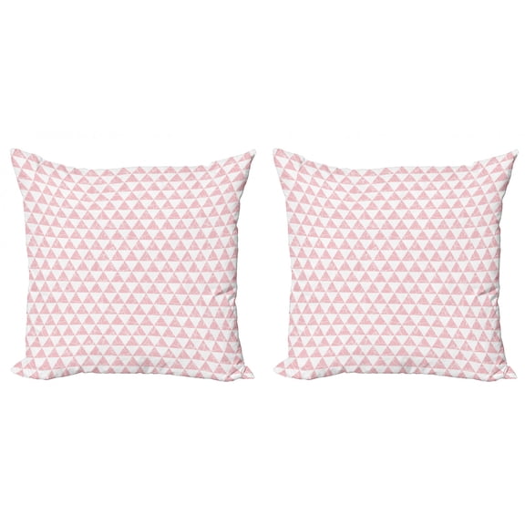 Abstract Throw Pillow Cushion Cover Pack of 2, Monochrome Triangles Artistically Arranged Shapes Classic Illustration, Zippered Double-Side Digital Print, 4 Sizes, Pale Pink and White, by Ambesonne