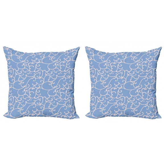 Abstract Throw Pillow Cushion Cover Pack of 2, Monotone Curvy Branches Rhythmic Delicate Spring Theme Illustration, Zippered Double-Side Digital Print, 4 Sizes, Lavender Blue and Rose, by Ambesonne