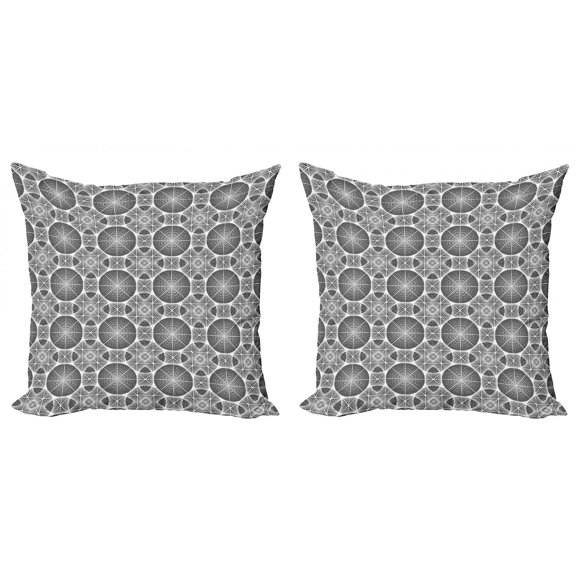 Abstract Throw Pillow Cushion Cover Pack of 2, Optical Illusion Art Repetitive Circular Monochromatic Ornaments Pattern, Zippered Double-Side Digital Print, 4 Sizes, Charcoal Grey White, by Ambesonne