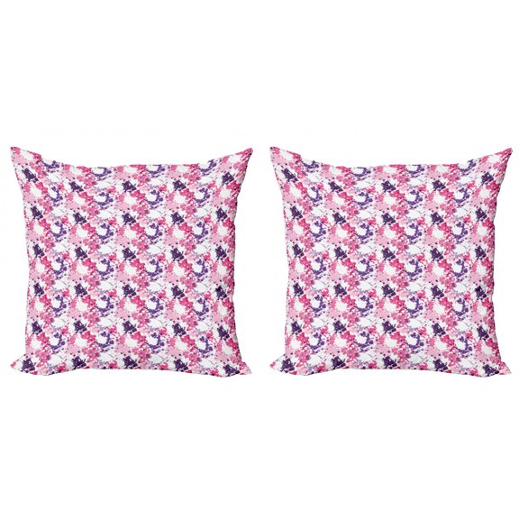 Ambesonne Abstract Throw Pillow Cover 2 Pack, Paint Stains, 18", Pink Purple White