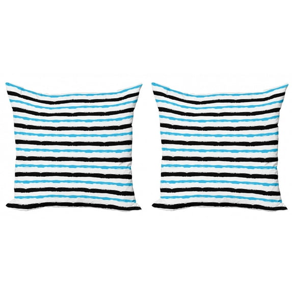 Ambesonne Abstract Throw Pillow Cover 2 Pack, Color Bands Stripes, 20", Aqua Black White