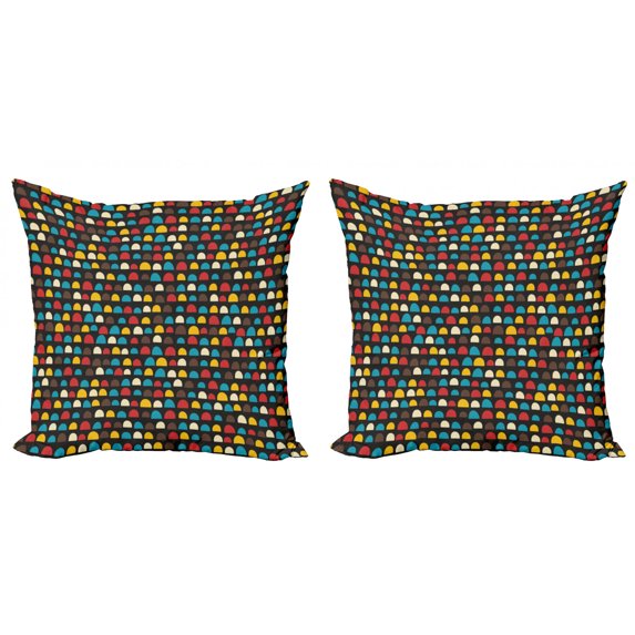 Abstract Throw Pillow Cushion Cover Pack of 2, Retro Half Circles Playroom Kids Nursery Hipster Children Background Cartoon, Zippered Double-Side Digital Print, 4 Sizes, Multicolor, by Ambesonne