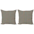 thumbnail image 1 of Abstract Throw Pillow Cushion Cover Pack of 2, Retro Mosaic Tile Design Square Shapes with Floral Details Antique Art, Zippered Double-Side Digital Print, 4 Sizes, Petrol Blue Red Cream, by Ambesonne, 1 of 2