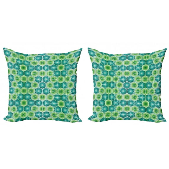 Ambesonne Abstract Throw Pillow Cover 2 Pack, Vector Pattern Flowers, 20", Jade Green Lime Green