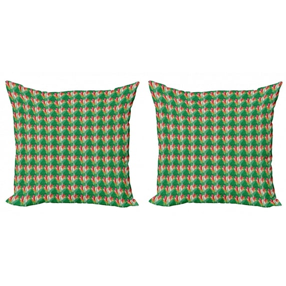 Ambesonne Abstract Throw Pillow Cover 2 Pack, Stained Glass Look Petals, 18", Pink Coral and Green