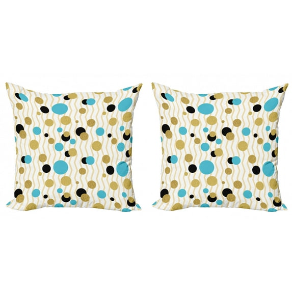Ambesonne Abstract Throw Pillow Cover 2 Pack, Trippy Geometric Round, 24", Aqua