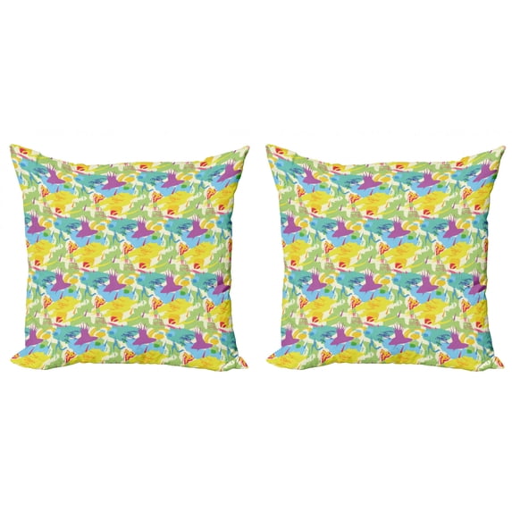 Abstract Throw Pillow Cushion Cover Pack of 2, Trippy Paintbrush Pattern with Formless Geometric Textured Murky Grunge Graphic, Zippered Double-Side Digital Print, 4 Sizes, Multicolor, by Ambesonne