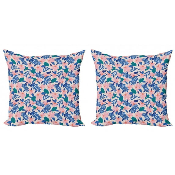Ambesonne Abstract Throw Pillow Cover 2 Pack, Soft Exotic Flower Leaves, 24", Pale Rose Multicolor