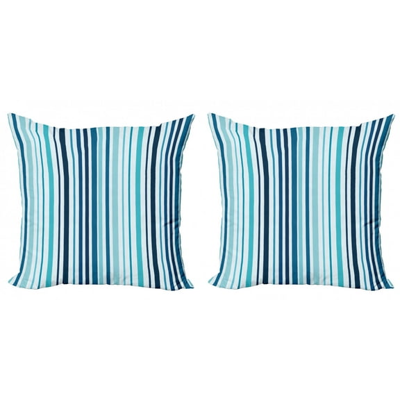 Ambesonne Nautical Throw Pillow Cover 2 Pack, Striped Pastel Toned, 24", Sky and Dark Blue